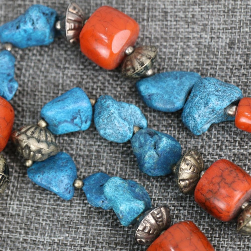Turquoise And Orange Bead Statement Necklace - image 4